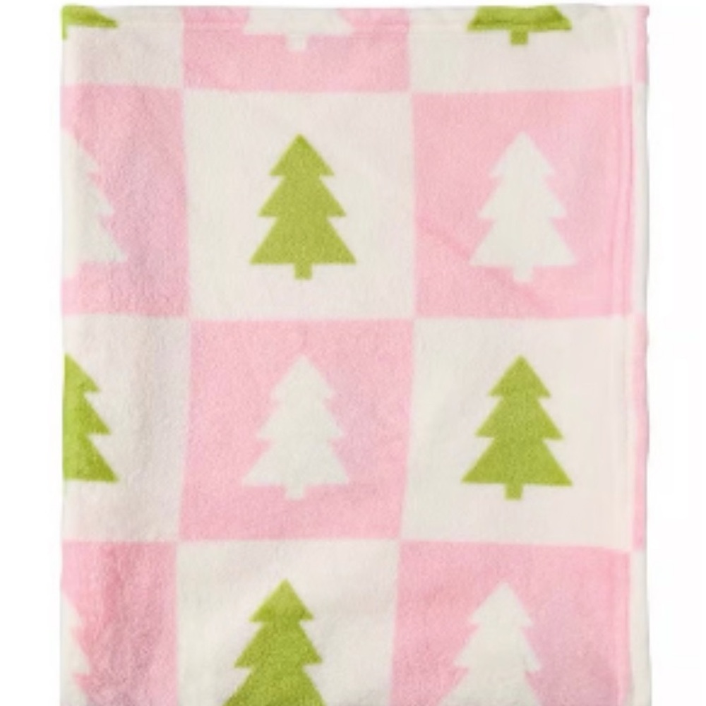 Pink and Green Tree Pattern Blanket